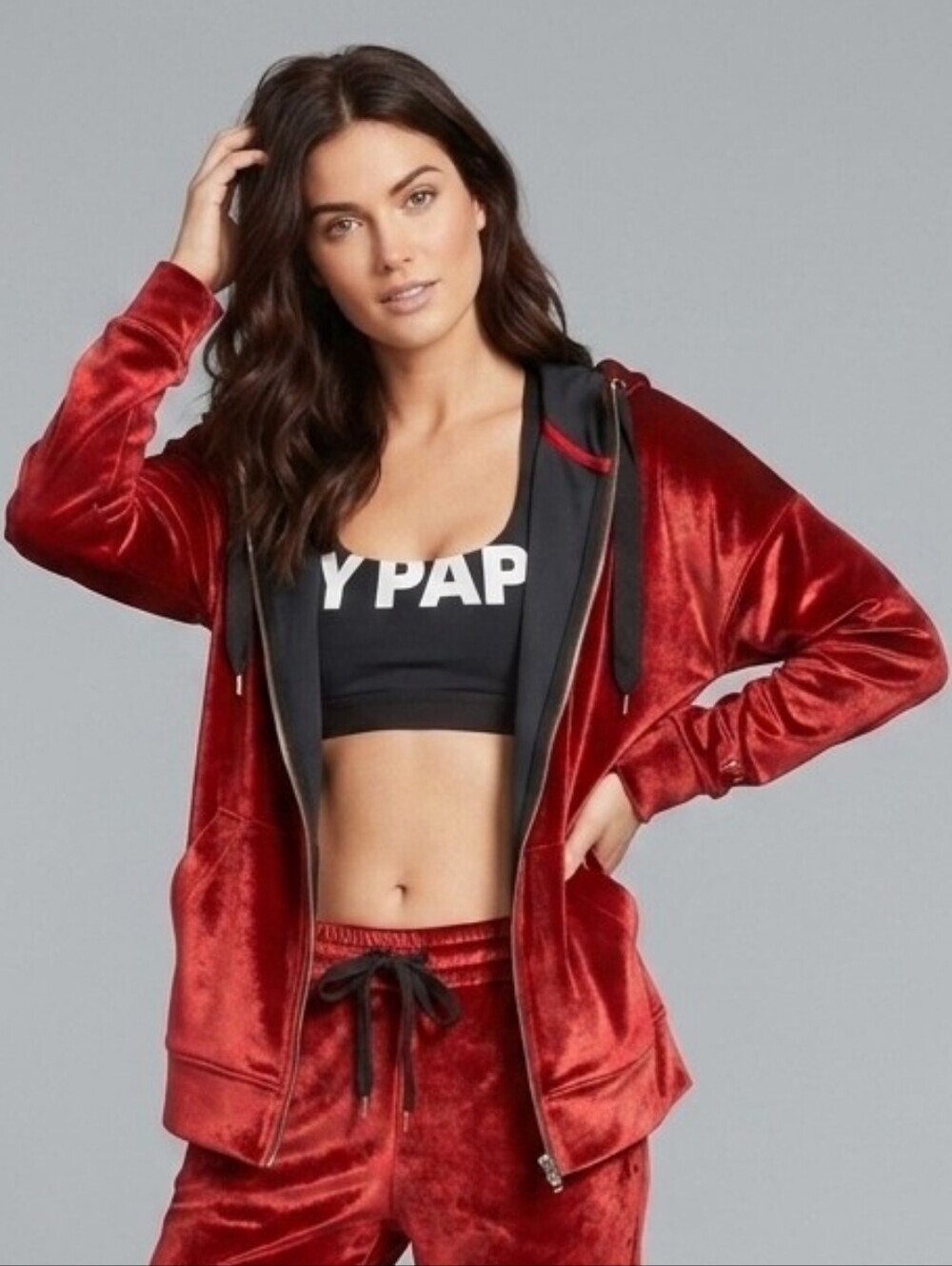 952u IVY PARK Red Velvet Oversized Full Zip Hoodie Sweatshirt Size XS OBO